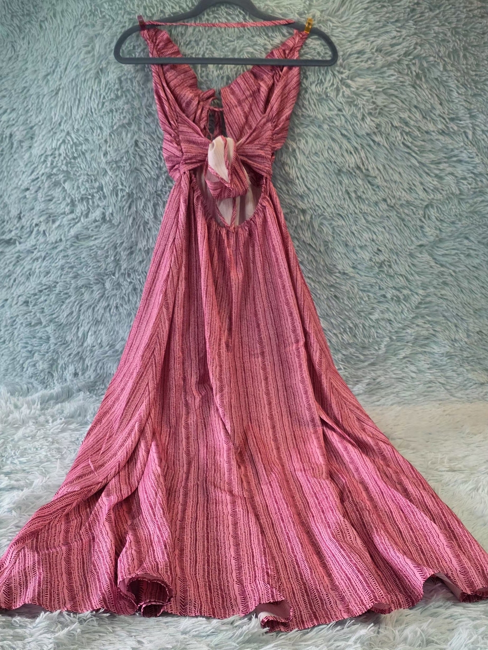 Pink Striped Tie-Front Sleeveless Maxi Dress - Size S - Picture 2 of 9